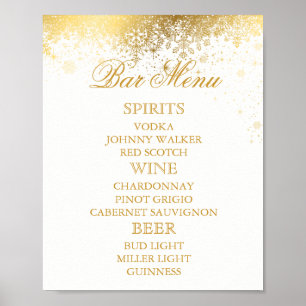Stylish White and Gold Snowflakes - Bar Menu Poster