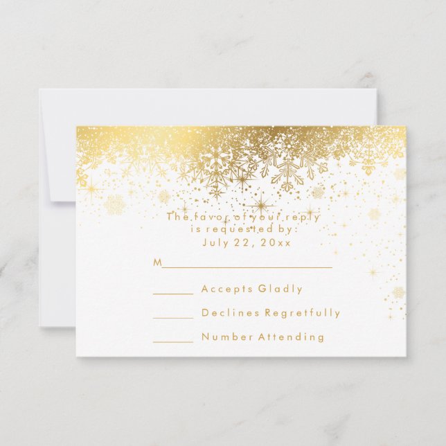 Stylish White and Gold Snowflakes - RSVP (Front)