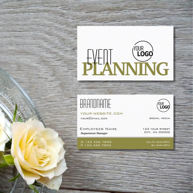 Stylish White and Olive Green Modern with Logo Business Card (Creator Uploaded)