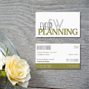 Stylish White and Olive Green with Monogram  Business Card