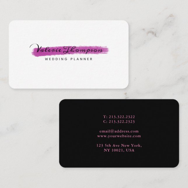 Stylish White and Pink Brush Stroke Signature Business Card (Front/Back)