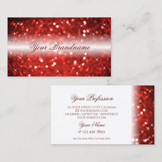Stylish White and Red Sparkle Glitter Professional Business Card (Front/Back)