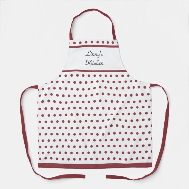 Stylish White and Terra Rosa Polka Dot Apron (Front)