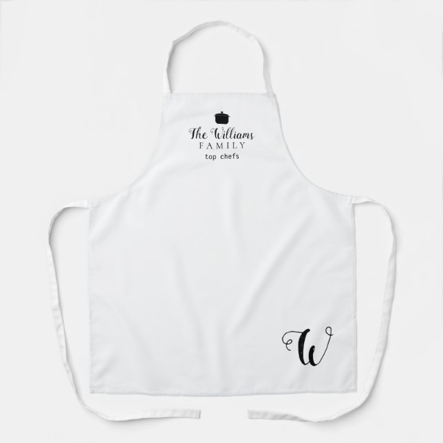stylish white apron with family name & initial (Front)