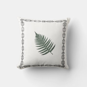Stylish White Black Fern Leaf Frame Cushion