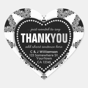 Stylish White & Black Lacy Thank You Heart Sticker