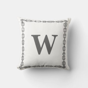 Stylish White Black Monogram Letter Frame Cushion