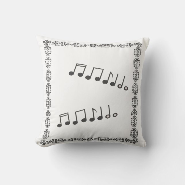 Stylish White Black Musical Notes Frame Cushion (Front)