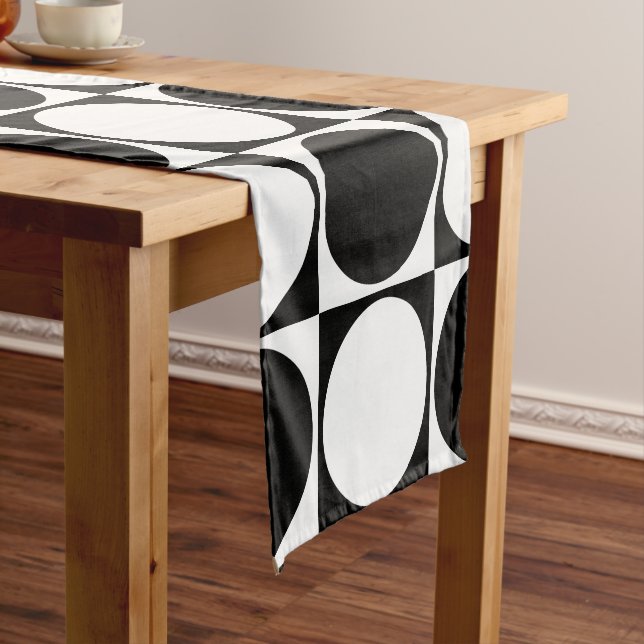 Stylish White&Black Squares&Circles Pattern Short Table Runner (In Situ)