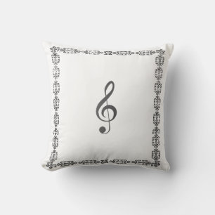 Stylish White Black Treble Clef Frame Cushion