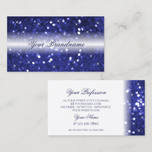 Stylish White Blue Sparkle Glitter Stars Glamourou Business Card