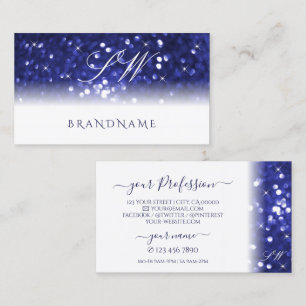 Stylish White Blue Sparkle Glitter Stars Initials Business Card