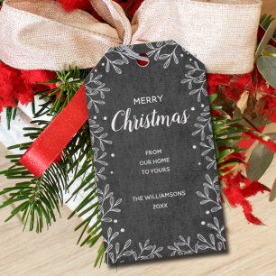 Stylish White Botanicals on Black Gift Tags