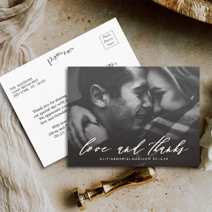 Stylish White Calligraphy Wedding Photo Thank You Postcard