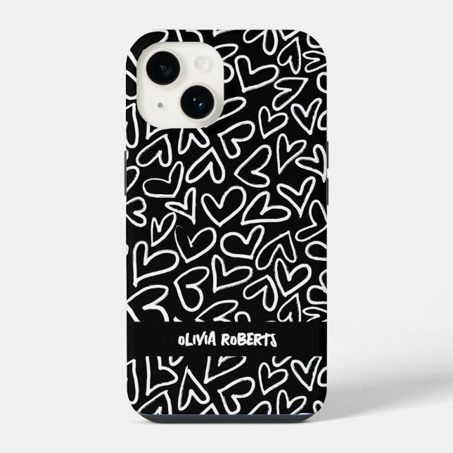 Stylish White Chalk Hearts Pattern Personalised iPhone Case (Back)