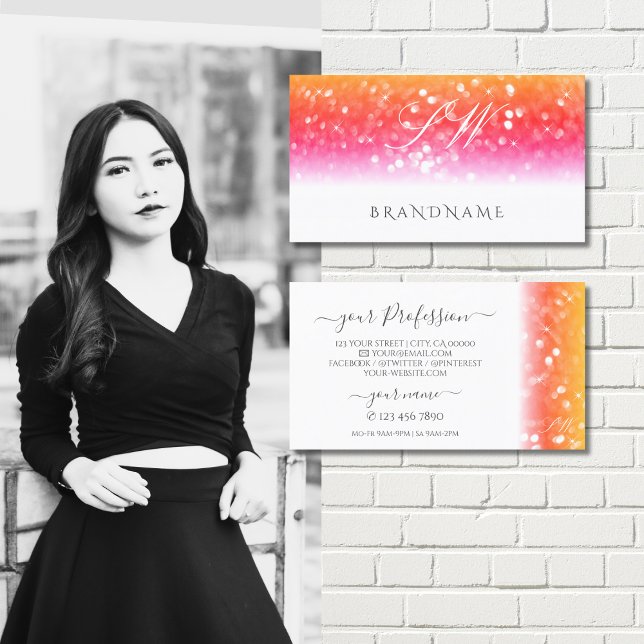 Stylish White Colourful Sparkling Glitter Monogram Business Card (Creator Uploaded)
