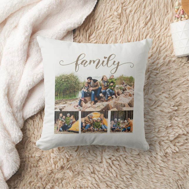 Stylish White Custom 4 Family Photo Collage Cushion (Blanket)