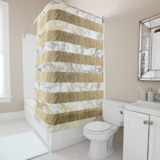 Stylish white faux gold marble stripes pattern sho shower curtain