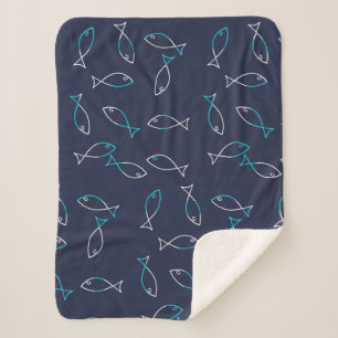 Stylish White Fish Pattern Sea Theme Throw Blanket