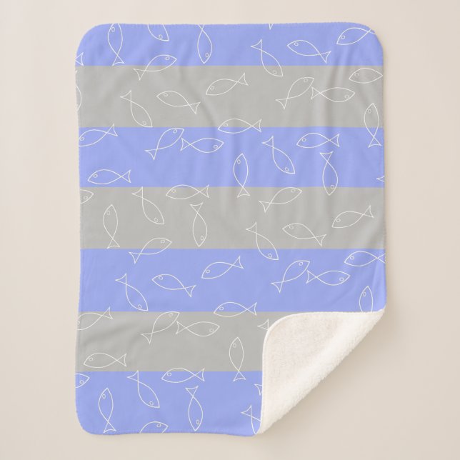 Stylish White Fish Pattern Sea Theme Throw Blanket (Front)