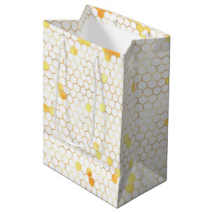 Stylish White Gold Honeycomb Medium Gift Bag