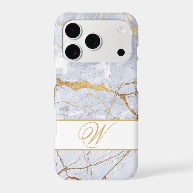 STYLISH WHITE  GOLD MARBLE LOOK, EDITABLE MONOGRAM (Back)