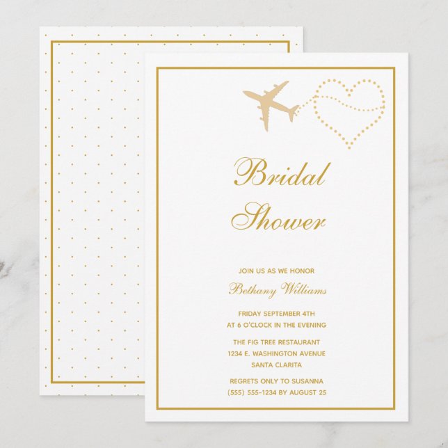 Stylish White Gold Travel Bridal Shower Invitation (Front/Back)