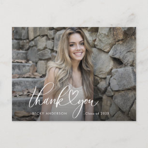 Stylish White Heart Script Graduation Thank You Postcard