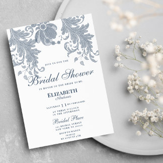 Stylish white mauve blue floral lace Bridal Shower Invitation