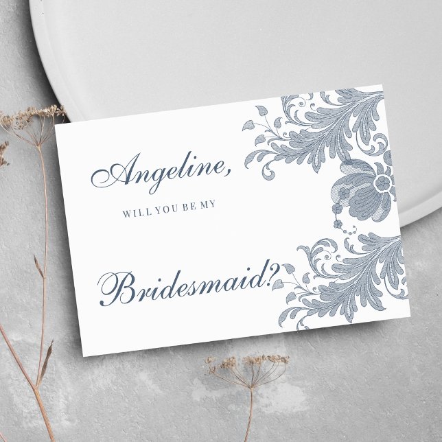 Stylish white mauve blue floral lace Bridesmaid  Invitation (Stylish white mauve blue floral lace Bridesmaid )