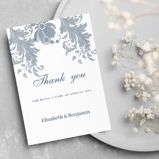 Stylish white mauve blue floral lace Thank You Invitation