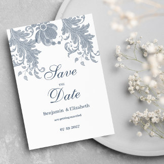 Stylish white mauve blue floral Save the Date Invitation