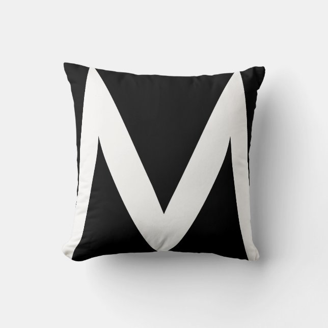 Stylish White Monogram on Black Cushion (Front)