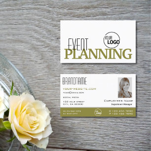 Stylish White Olive Green with Logo and Photo Business Card