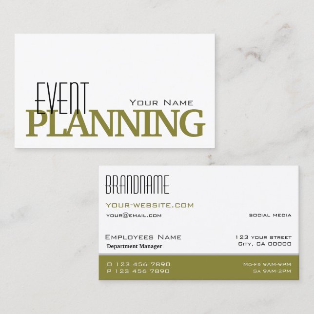 Stylish White Olive Simple and Professional Business Card (Front/Back)