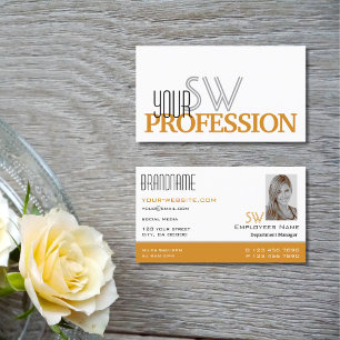 Stylish White Orange Simple Monogram and Photo Business Card