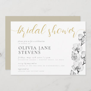 Stylish White Orchid Calligraphy Bridal Shower Invitation