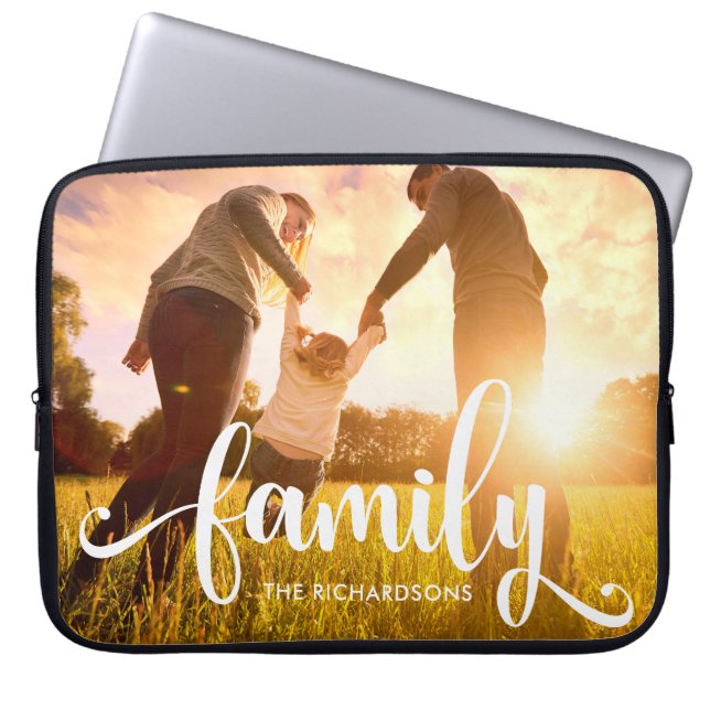 Stylish White Overlay | Your Family Photo Laptop Sleeve (Front)