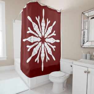 Stylish White Pattern on Burgundy Shower Curtain