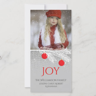 Stylish White Pine Branch Joy Holiday Photo Card