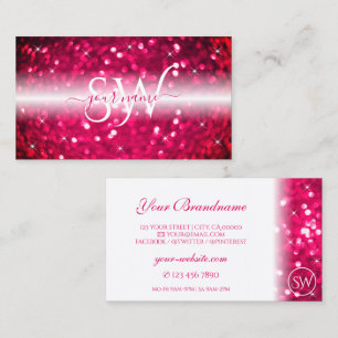 Stylish White Pink Sparkling Glitter Monogram Chic Business Card