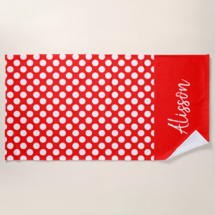 Stylish white polka dots pattern custom red beach towel