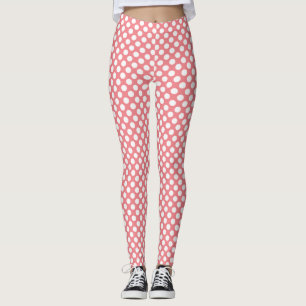 Stylish white polka dots pattern on Blush pink Leggings