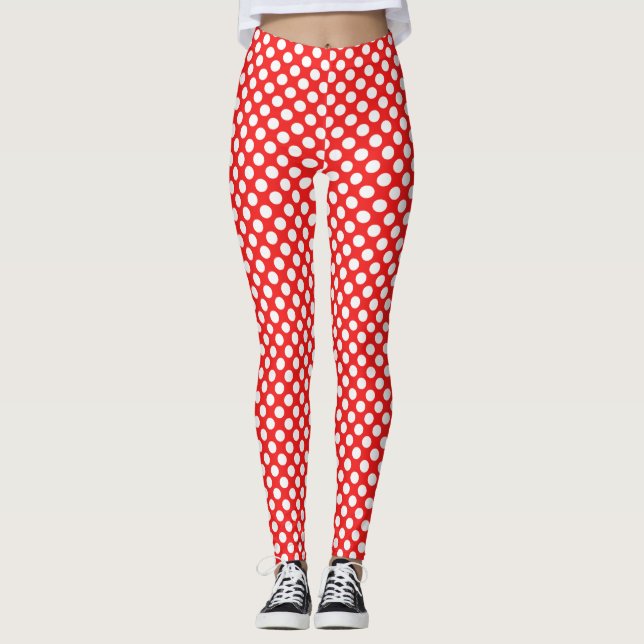 Stylish white polka dots pattern on red leggings (Front)