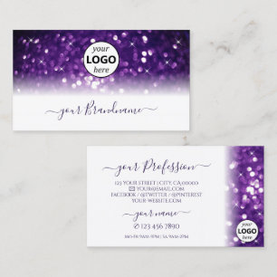 Stylish White Purple Sparkling Glitter with Logo Business Card