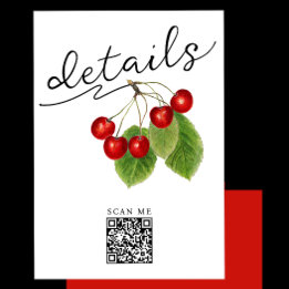 Stylish White Red Cherry Digital QR Code Details Enclosure Card