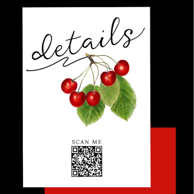 Stylish White Red Cherry Digital QR Code Details  Enclosure Card (Creator Uploaded)