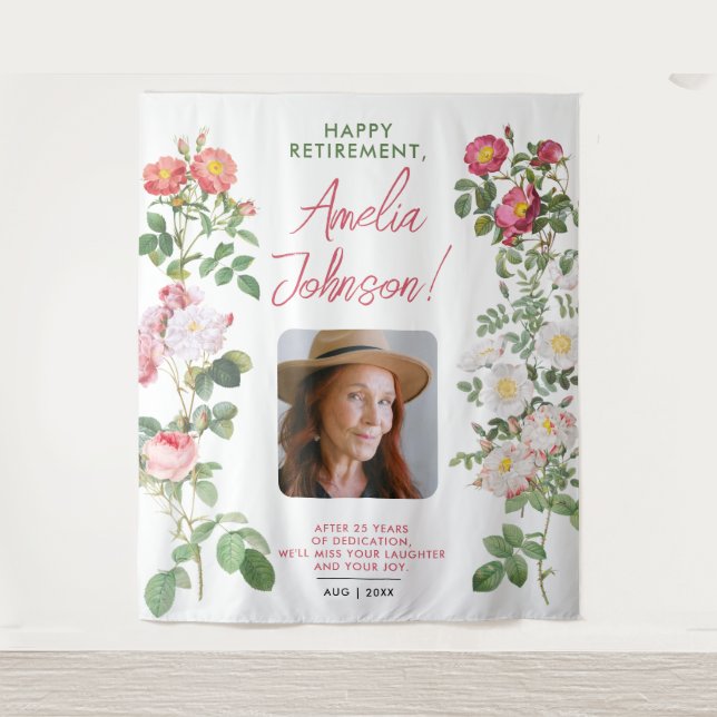 Stylish White Red Retire Sympathy Floral Photo  Tapestry (Front)