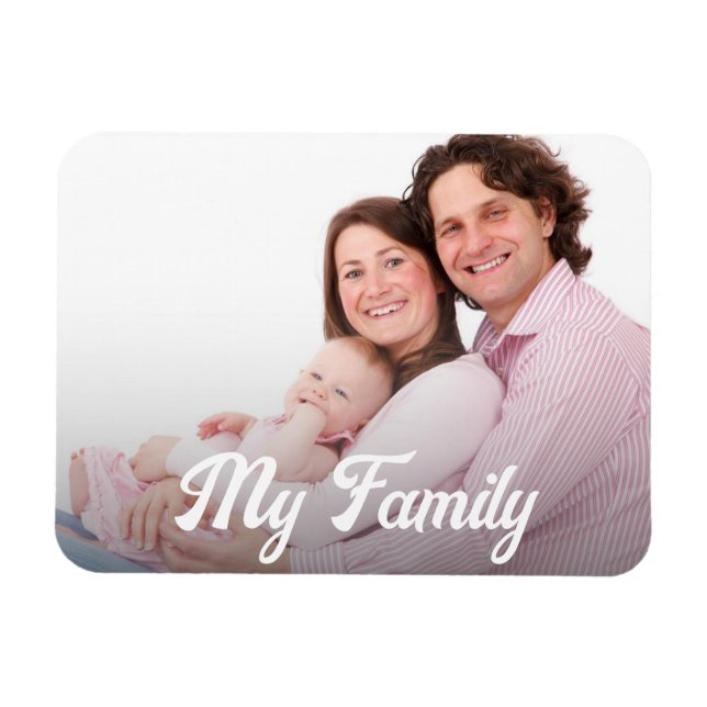 stylish white retro script,  holiday photo magnet (Horizontal)