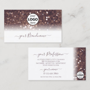 Stylish White Rose Gold Sparkling Glitter Add Logo Business Card